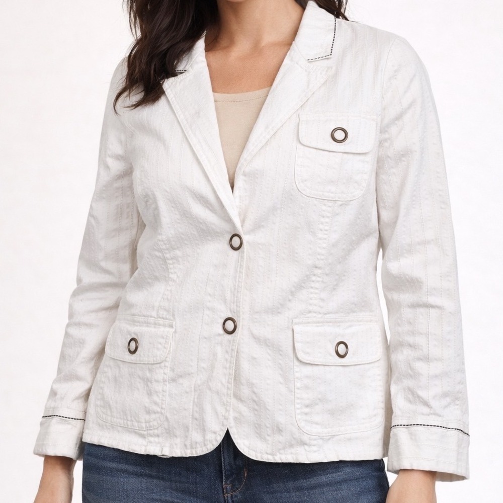 Motto White 100% Cotton‎ Textured Snap Front Blazer Size XL